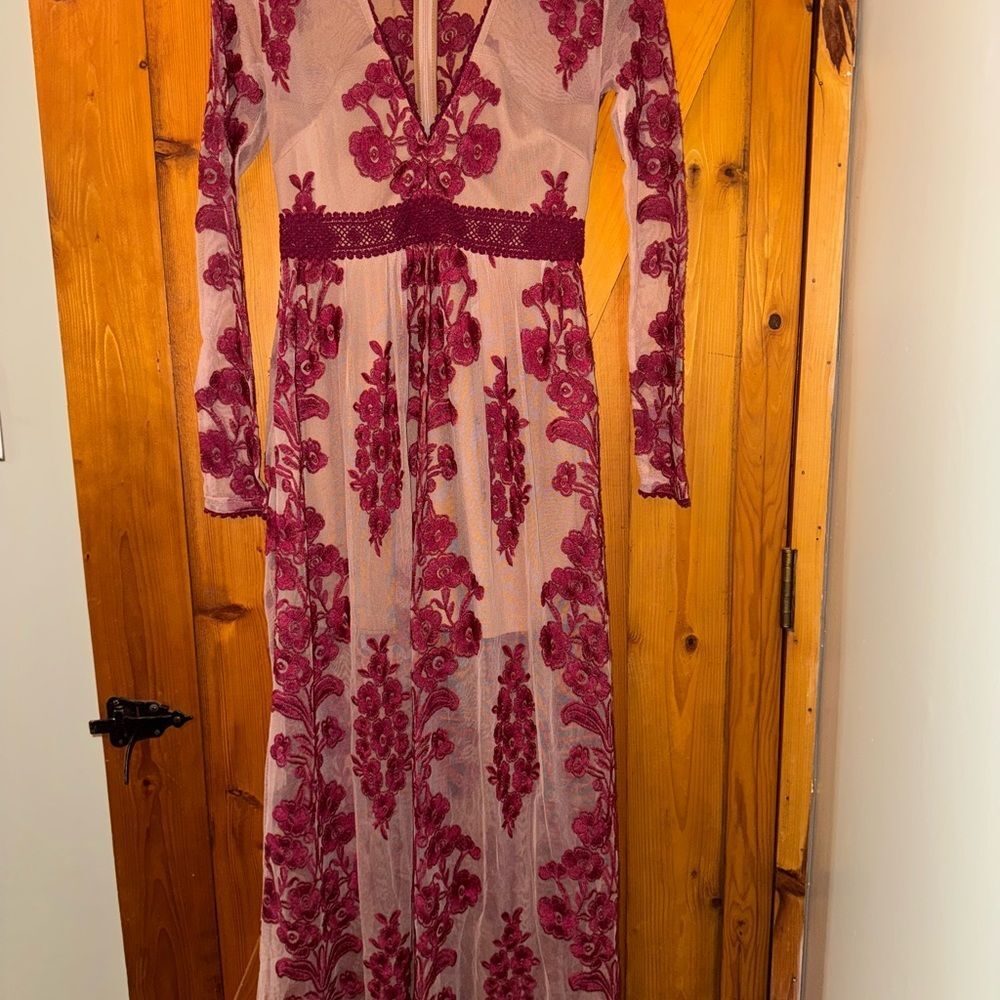 Altar'd State Pink and Burgundy Floral Long Sleeve Dress